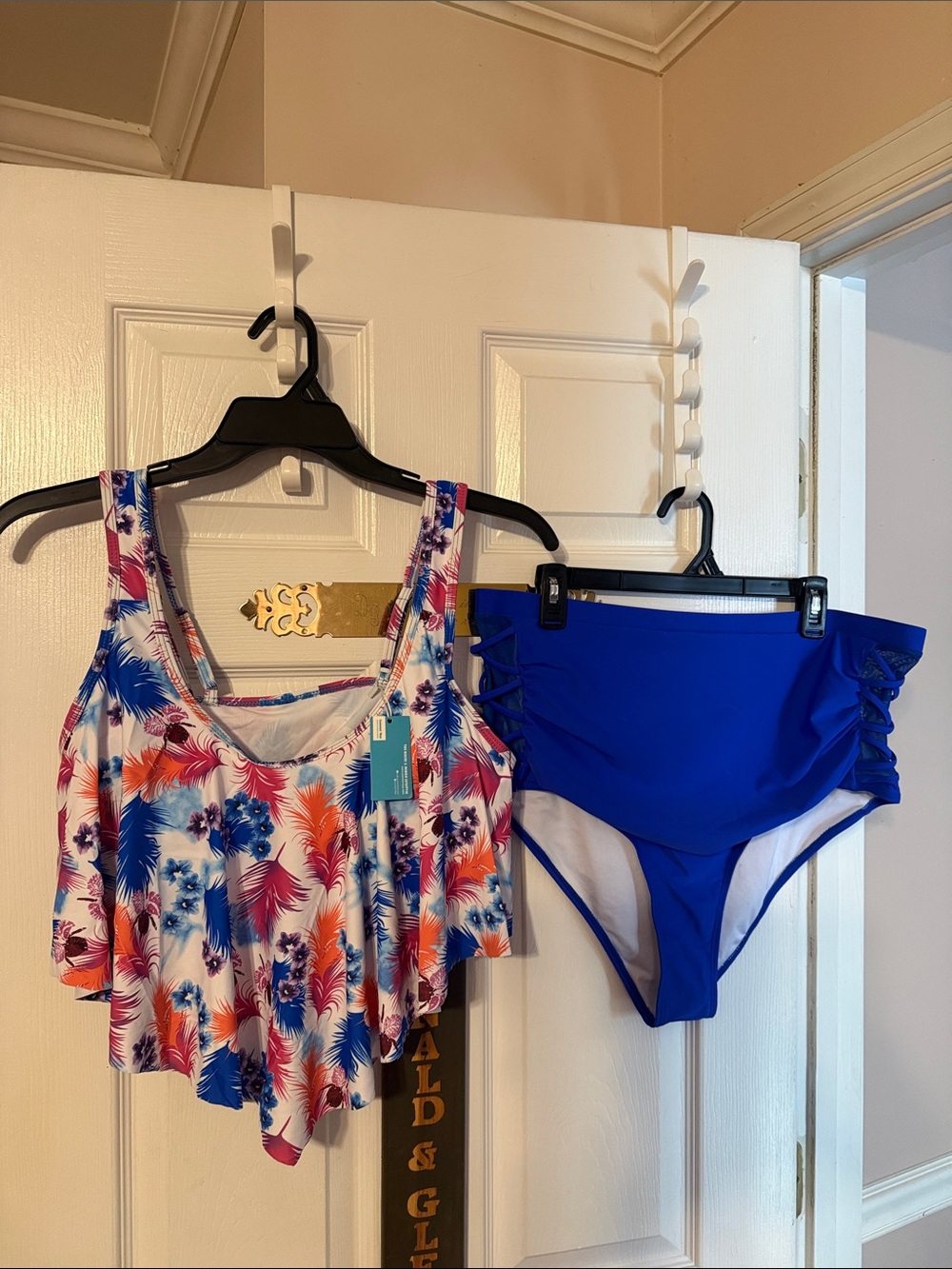 Summer Mae Floral Bikini Top & Royal Blue High-Waist Bottoms